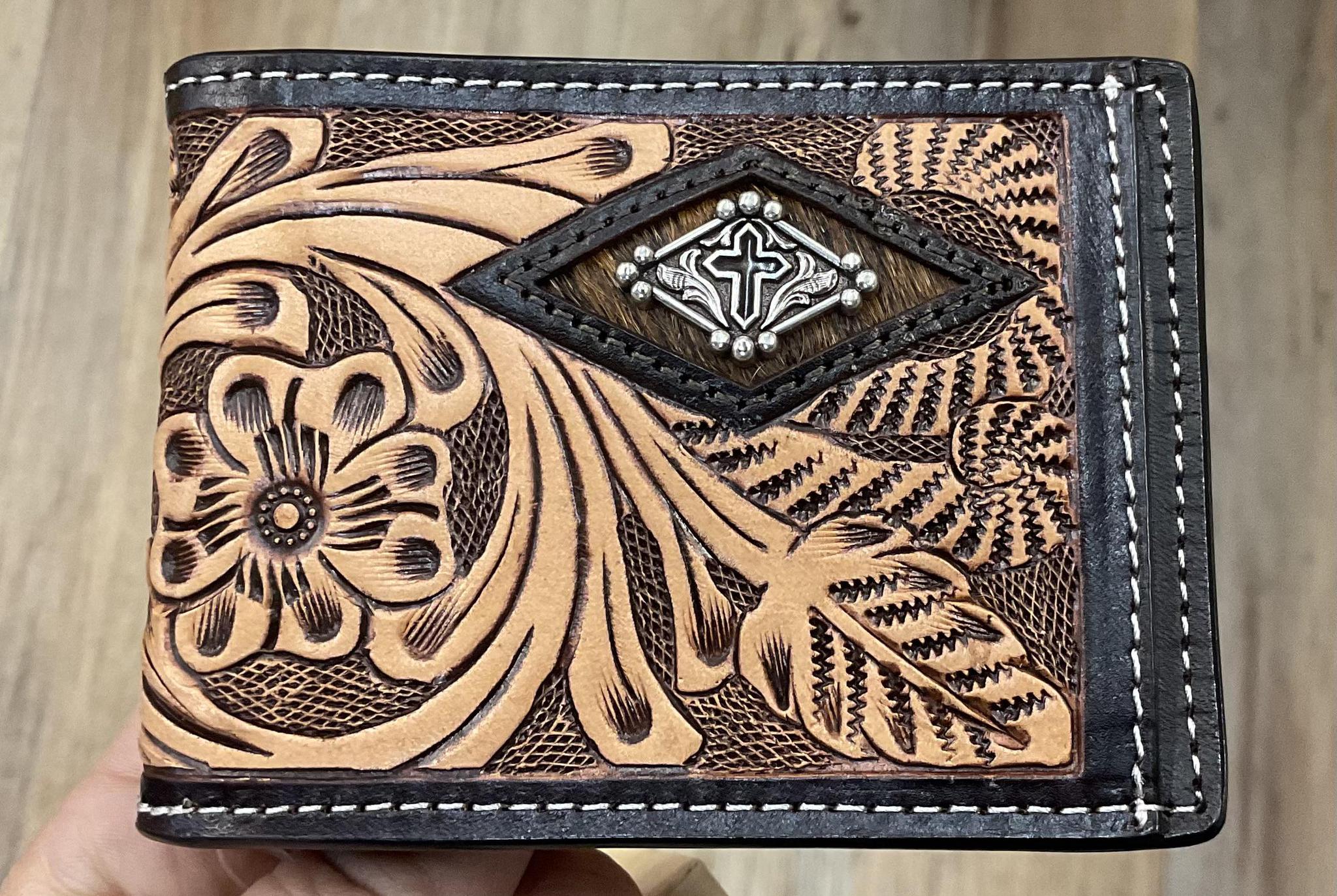 3D Western Money Clip Mens Bifold Calf Hair Underlay Brown |D250016002