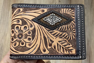3D Western Money Clip Mens Bifold Calf Hair Underlay Brown |D250016002