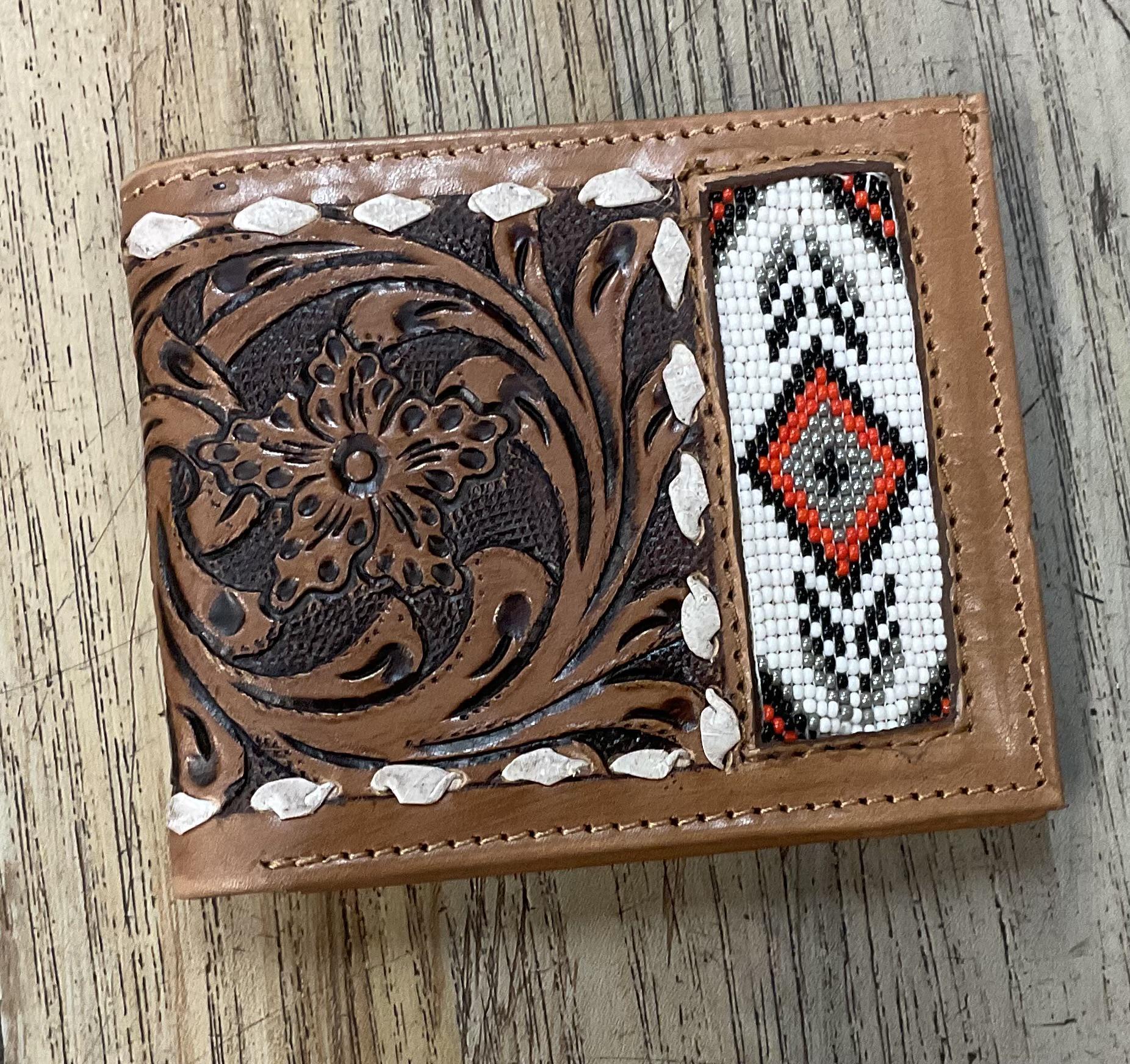 “ ARTHUR  “ |IRON SPUR WESTERN CO. MEN BI FOLD WESTERN TOOLED LEATHER WALLET BEADED
