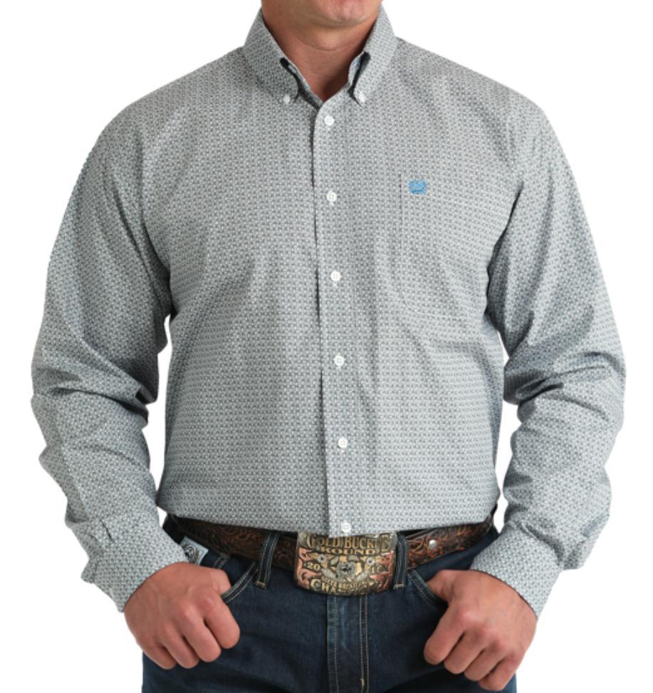Cinch Men's White Square Stitch Print Classic Fit Button-Down Western Shirt|MTW1105999