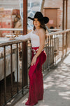 ‘’SAIRA’’ HIGH WAIST RED FRINGE PANTS
