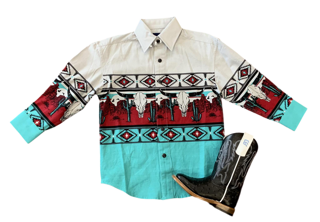 BOYS PANHANDLE LONG SLEEVE SHIRT AZTEC BORDER SILVER |PHBSOSRZ5X