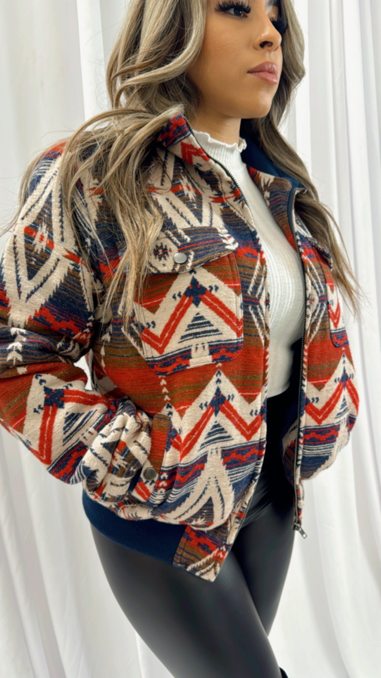 Women’s rock & roll cotton bomber navy jacket | BW92C01925