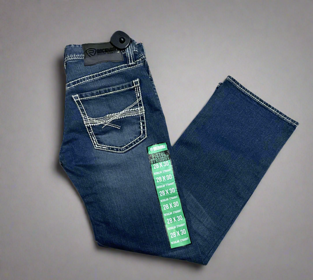 MEN’S ROCK & ROLL DARK WASH REGULAR STRAIGHT JEANS | BM1PD03105