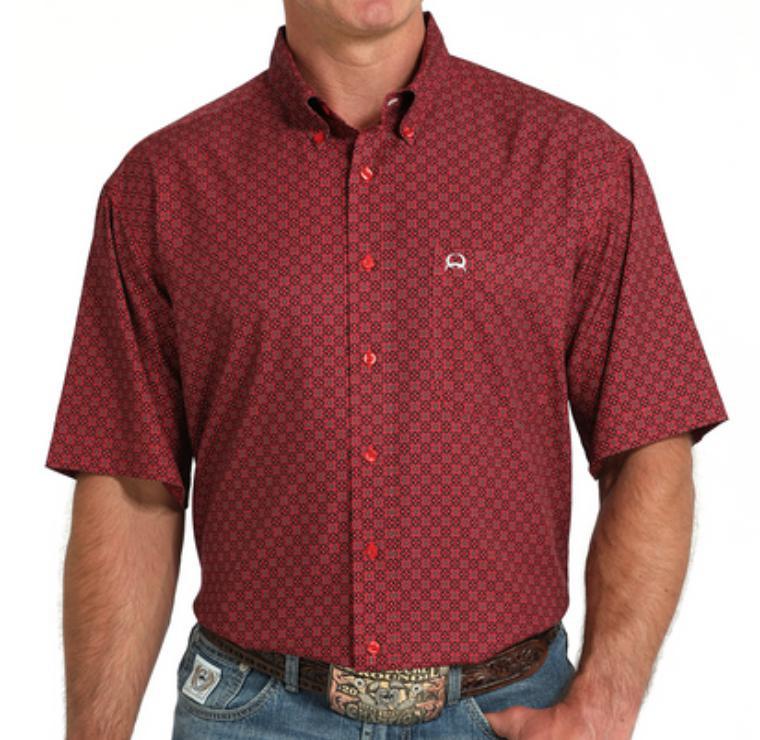 Cinch Mens Red ARENAFLEX short sleeve shirt | MTW1704155