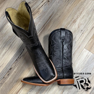 “ Miles “ BLACK SOFT OSTRICH MEN WESTERN SQUARE TOE BOOTS