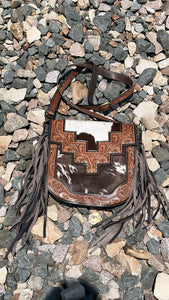 ‘’ALI’’ BROWN COWHIDE TOOLED CROSSBODY PURSE