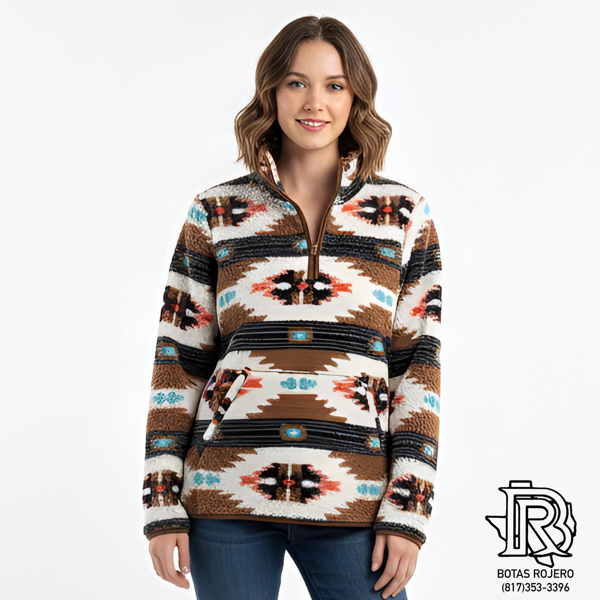 WOMEN'S WRANGLER RETRO SOUTHWESTERN PRINT QUARTER-ZIP SHERPA