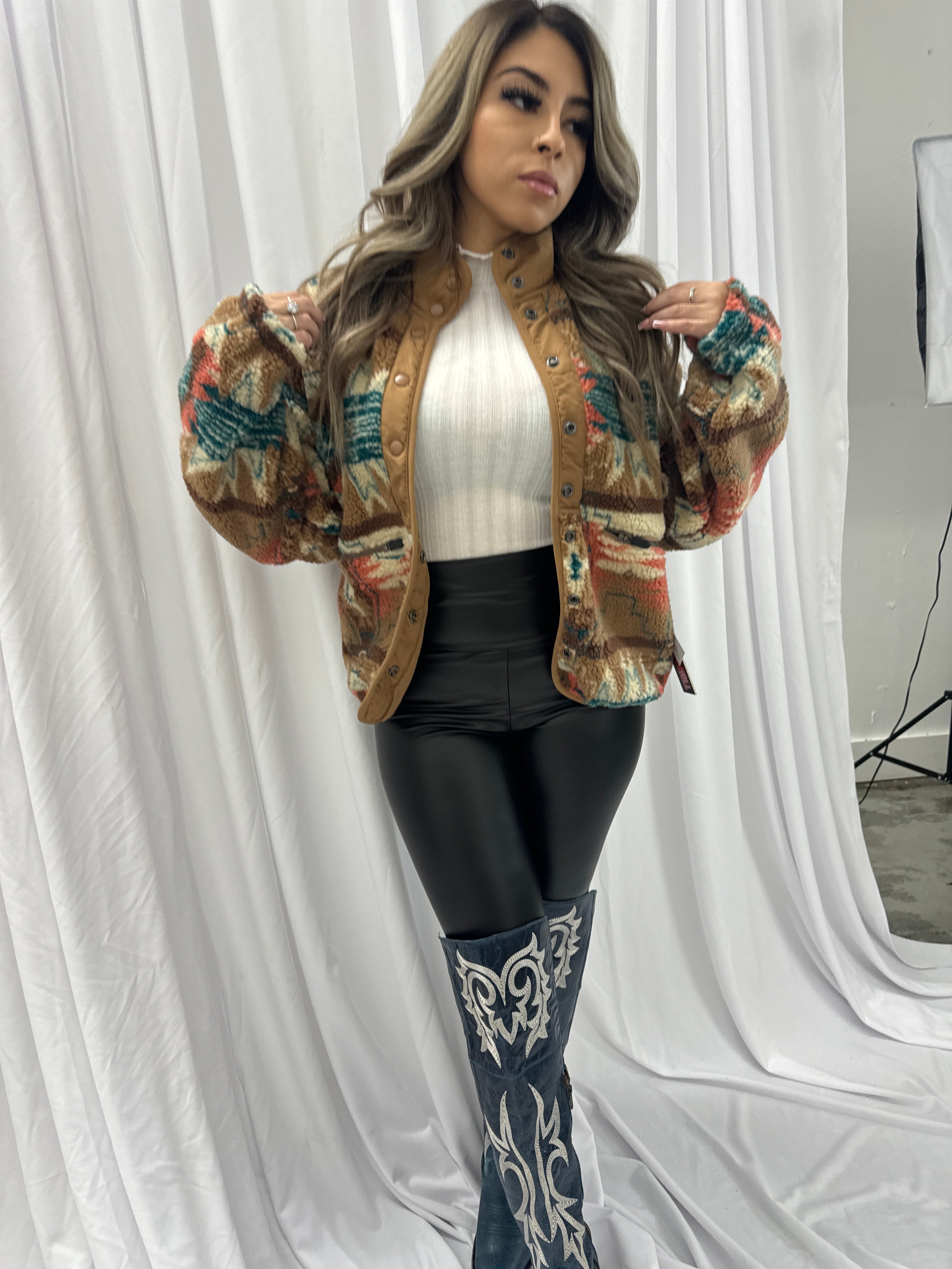 Rock & Roll Womens Printed Sherpa Jacket - BW92C02736