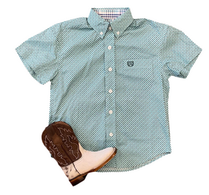 BOYS SHORT SLEEVE DITSY PRINT BD TURQUOISE SHIRT ROCK & ROLL | PSBS1DR0LX