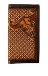 3D Western Wallet Mens Rodeo Cow Skull Stained Edge Brown |D250015302