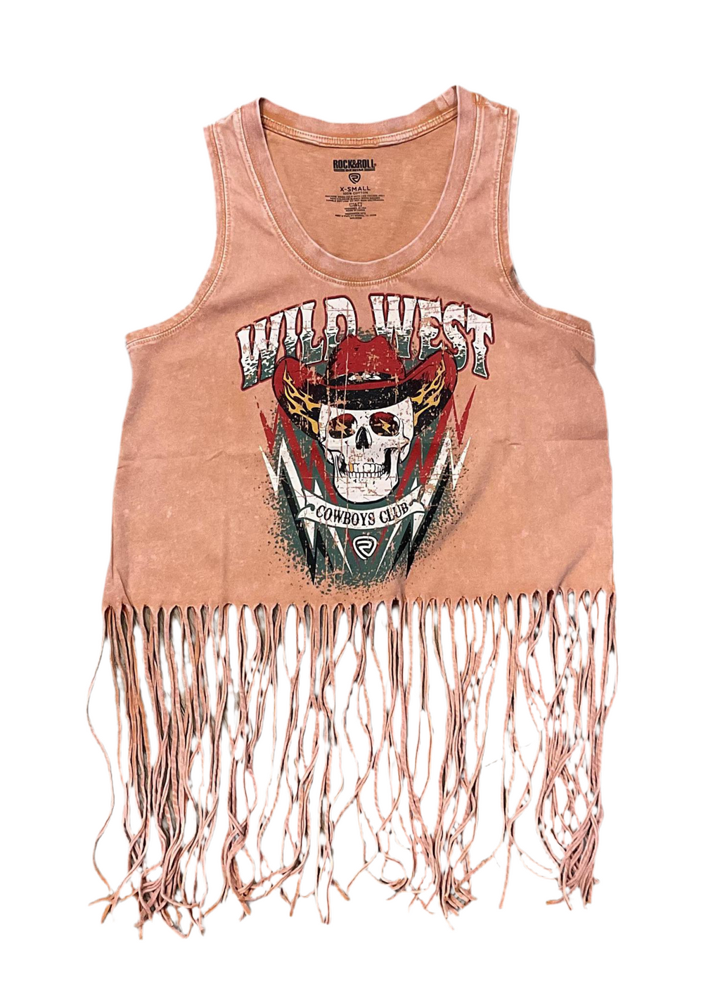WOMEN’S ROCK & ROLL BURNT ORANGE GRAPHIC FRINGE TANK |BW20T06455