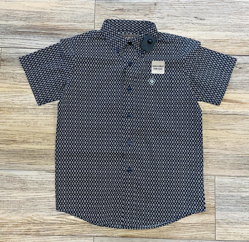 BOYS ARIAT CLARK SHORT SLEEVE NAVY SHIRT |10054780