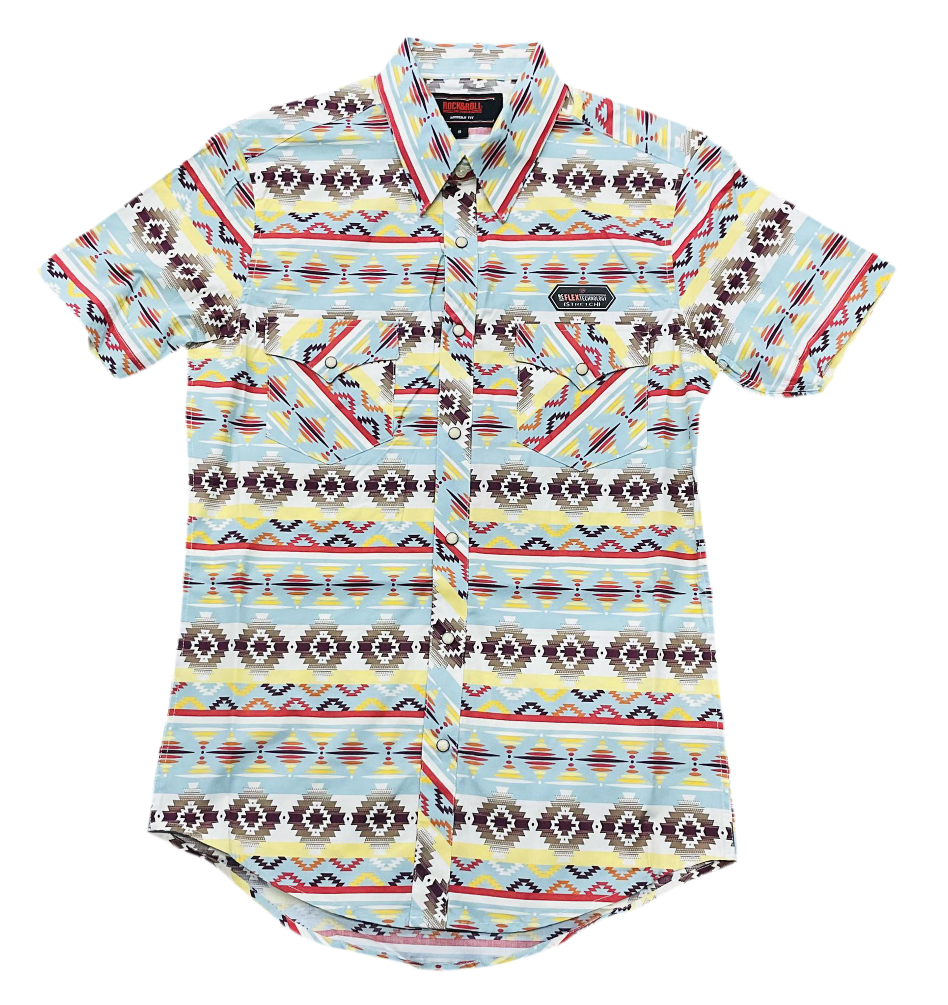 Men’s Rock & Roll Aquamarine Aztec print Short Sleeve shirt |BMN3S05849