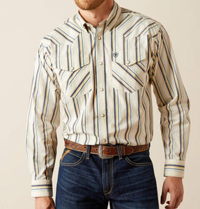 Mens Ariat Finley snap long sleeve cream shirt | 10054659