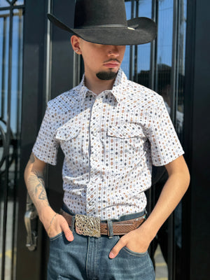 MENS PANHANDLE  WHITE AZTEC STRIPED SHORT SLEEVE SNAP PERFORMANCE SHIRT |TMN3S05720