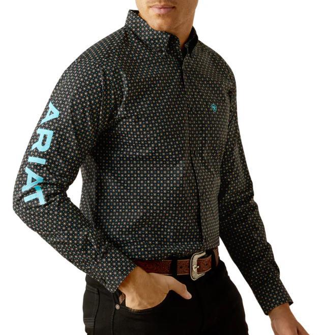 ARIAT MENS BLACK/BLUE TEAM ABEL FITTED LONG SLEEVE SHIRT | 10058738