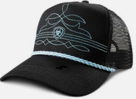 Ariat Western Womens Cap Baseball Hat Stitch Black Turquoise| A300093133