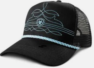 Ariat Western Womens Cap Baseball Hat Stitch Black Turquoise| A300093133