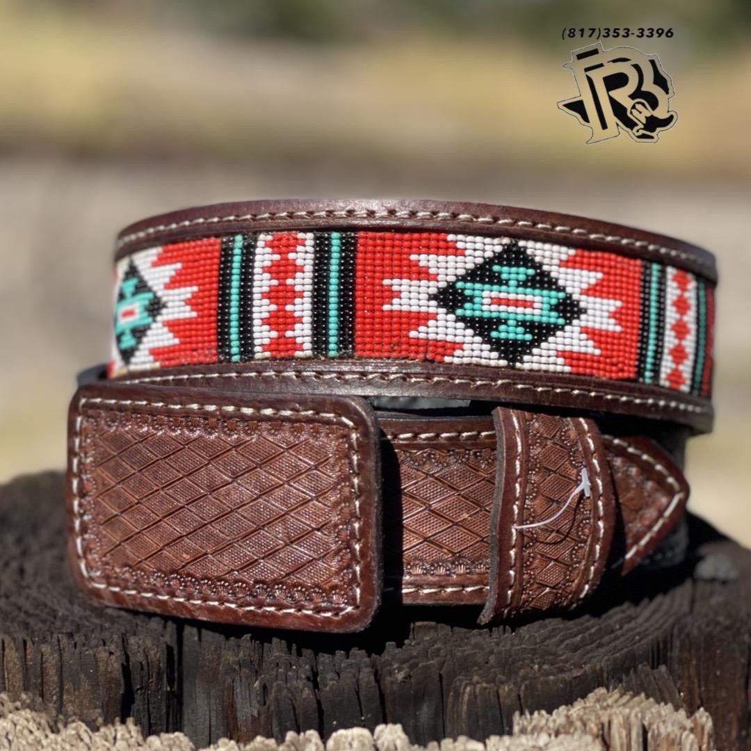 “ SAM “ MEN WESTERN BELT BEADED RED INCH BELT