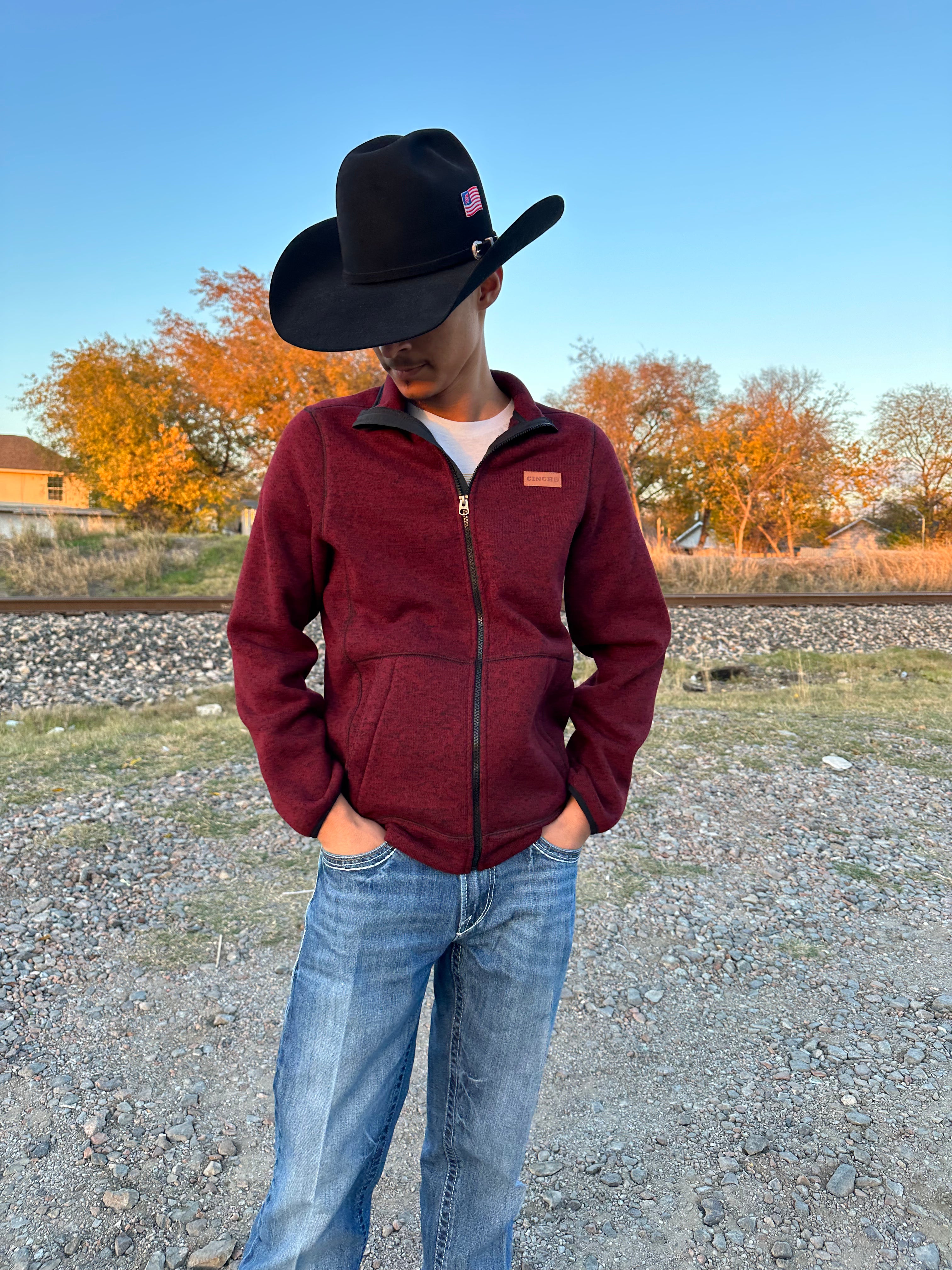MENS SWEATER JACKET BURGUNDY CINCH | MWJ1584001