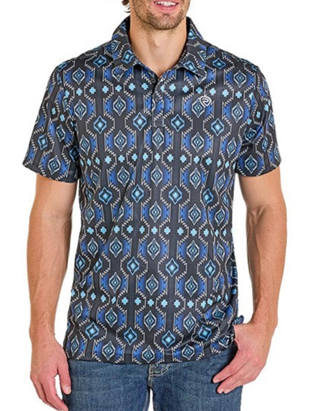 MEN’S ROCK & ROLL AZTEC PRINTED BLUE PRINT  POLO | BM51T07685