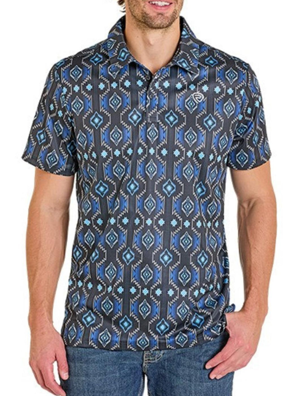 MEN’S ROCK & ROLL AZTEC PRINTED BLUE PRINT  POLO | BM51T07685