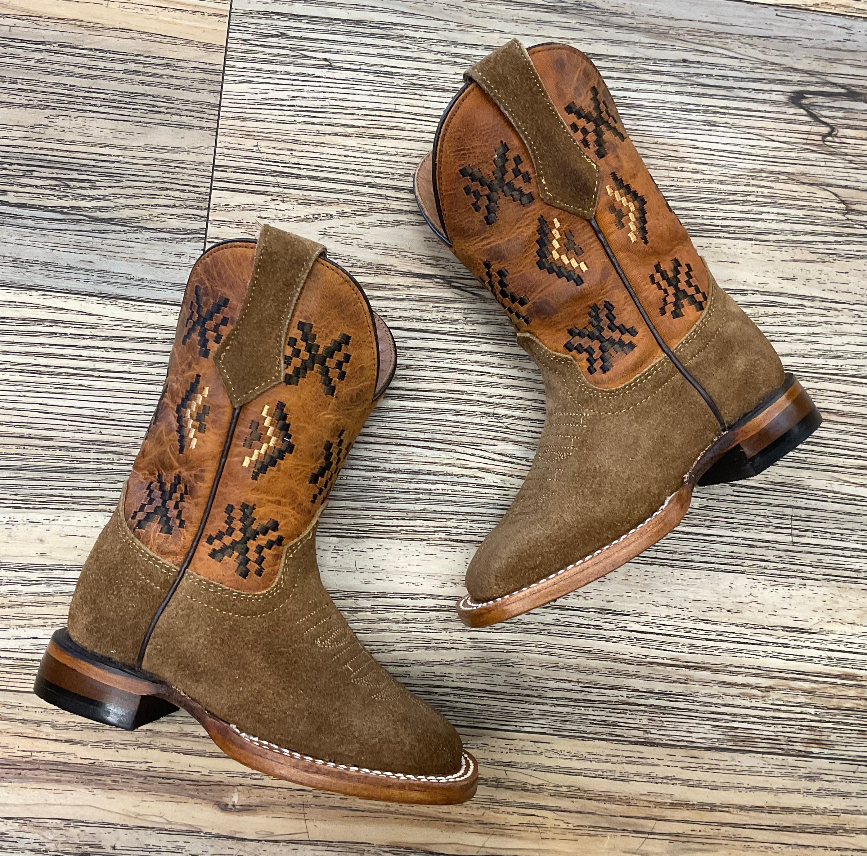 KIDS ROUGH OUT BOOTS CAMEL SQUARE TOE