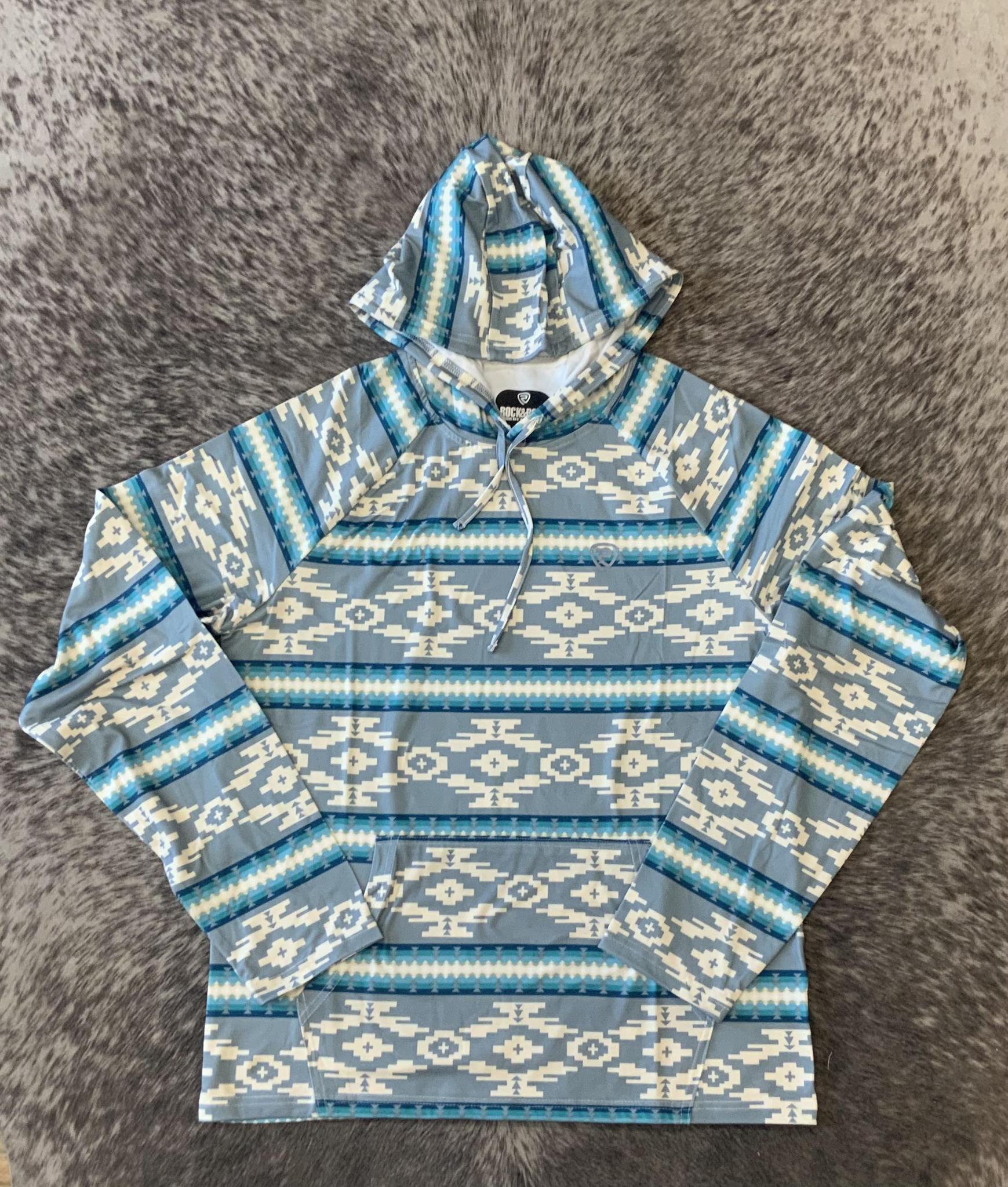 ROCK & ROLL :MENS PRINTED PERFORMANCE LIGHT GREY HOODIE | BM94T02083