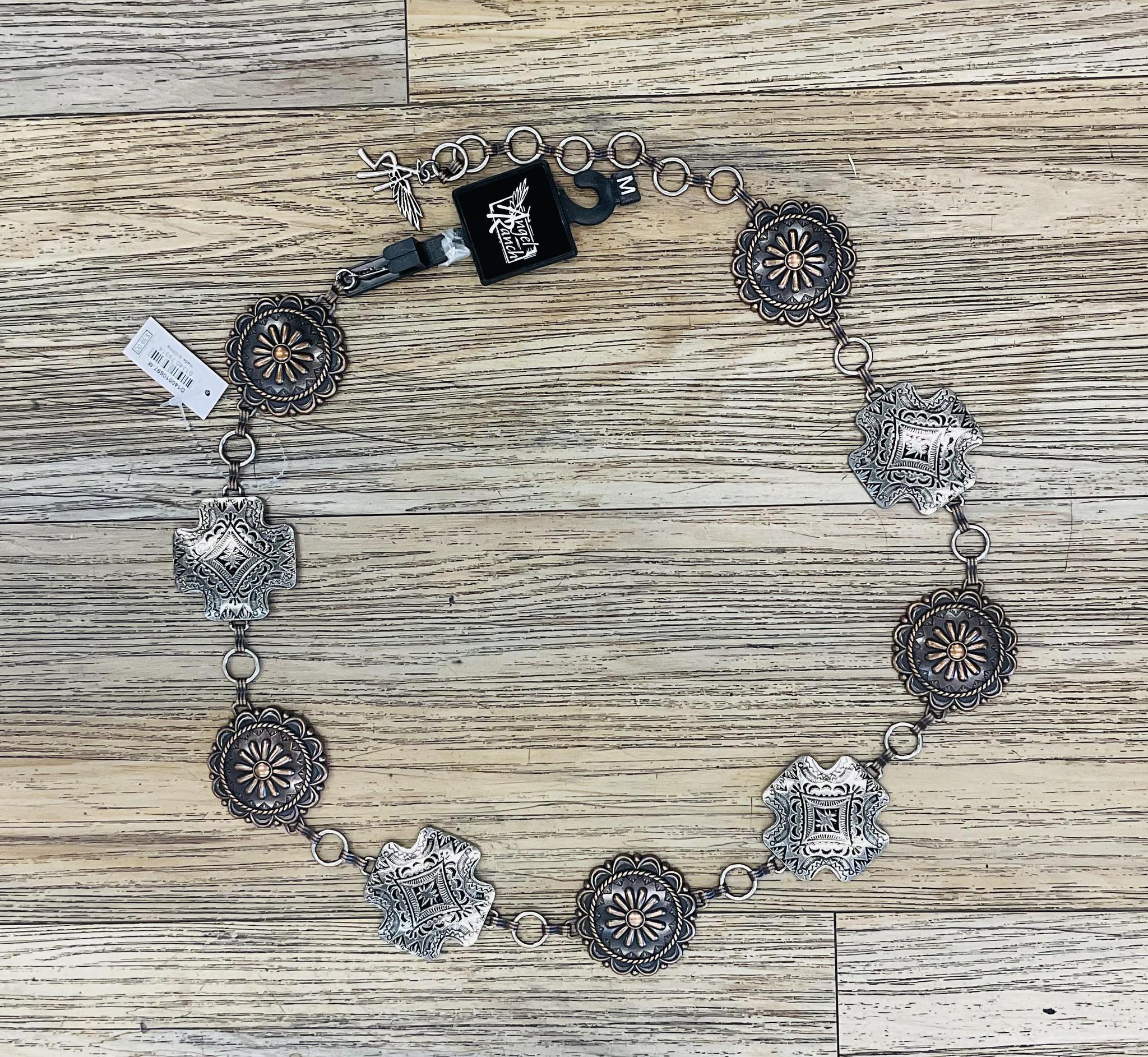 ANGEL RANCH WOMENS CHAIN BELT ENGRAVED CONCHOS MULTICOLOR | D140010697