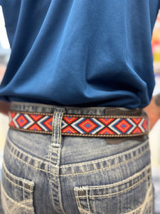 “ Alan “ | Men Western Beaded Belt Red Rust D100013308