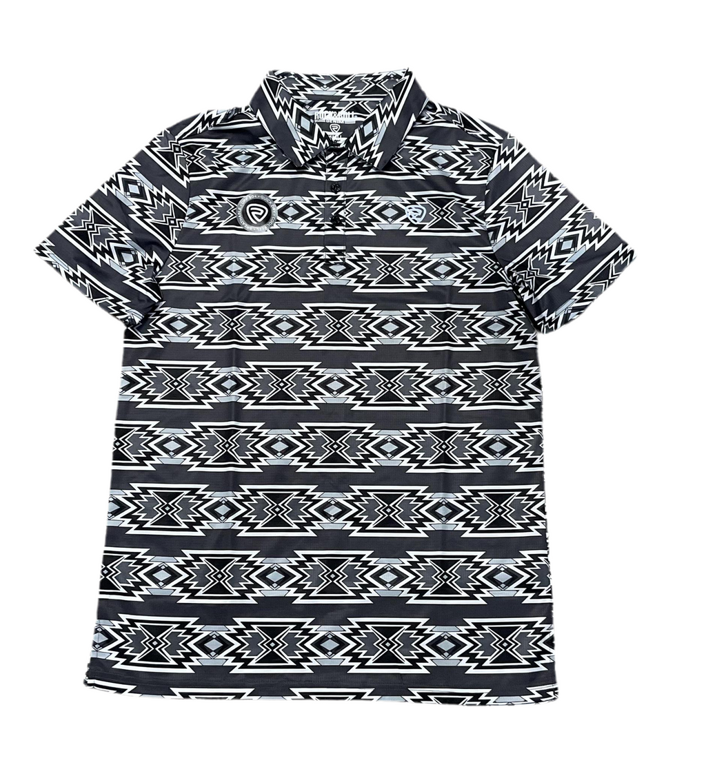 MENS ROCK & ROLL CHARCOAL AZTEC PRINTED POLO |BM51T06627