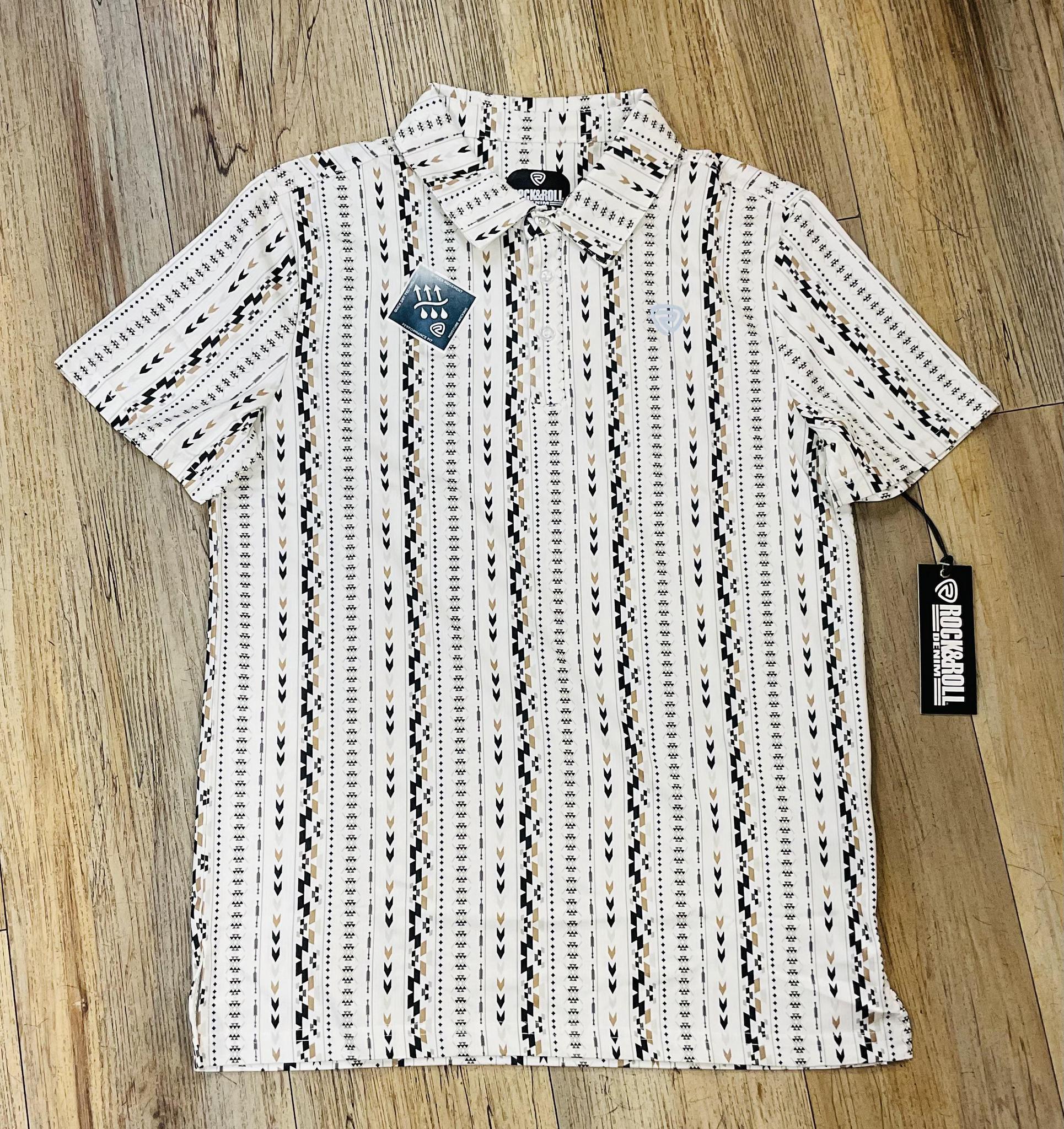 MEN’S ROCK & ROLL NATURAL AZTEC PRINTED POLO | BM51T06004