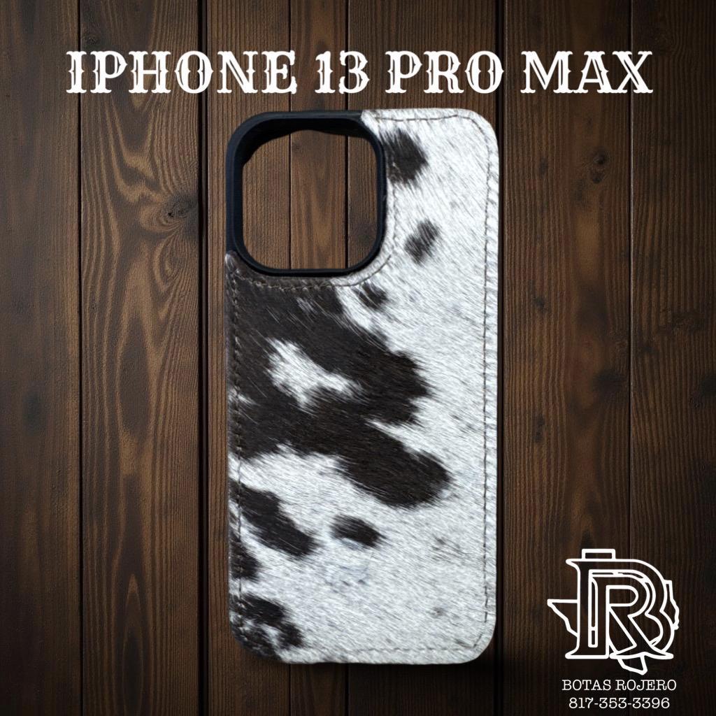 “ LEO “ | IPHONE 13 PRO MAX CASE MEN WESTERN COWHIDE HIDE WHITE BLACK