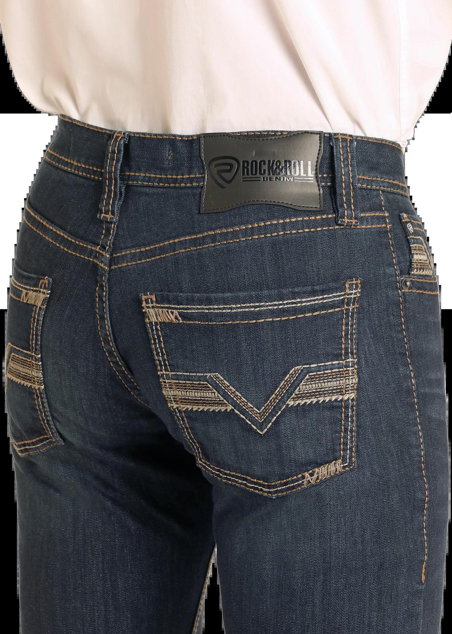 MENS ROCK & ROLL DARK VINTAGE SLIM STRAIGHT JEANS BM1RD04828 BLUE LAB