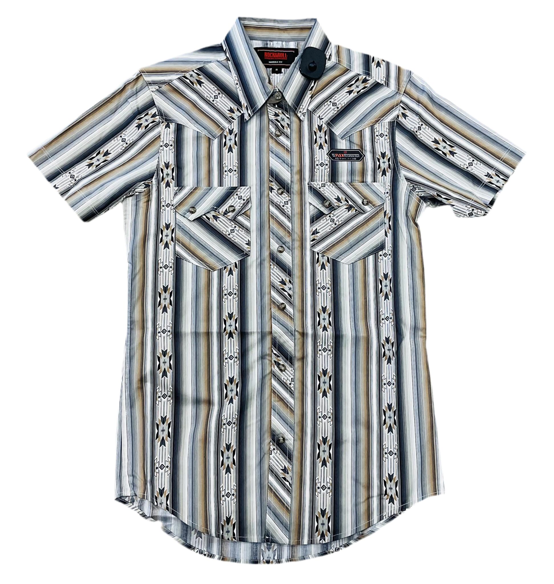 Men’s Rock & Roll Black Aztec stripe short sleeve Shirt |BMN3S05842