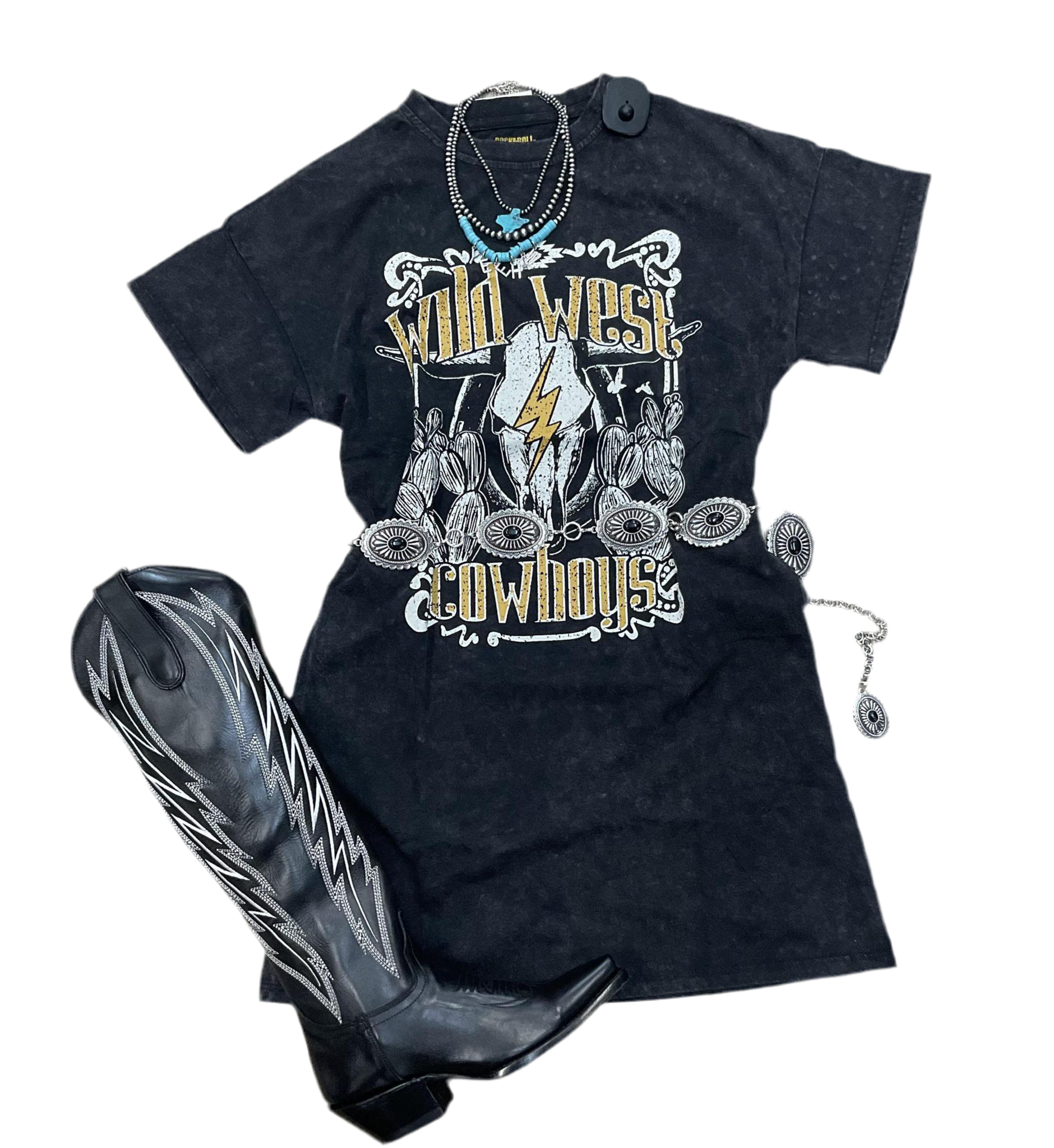 WOMEN’S ROCK & ROLL BLACK GRAPHIC T-SHIRT DRESS |BWD1R06457