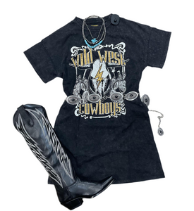 WOMEN’S ROCK & ROLL BLACK GRAPHIC T-SHIRT DRESS |BWD1R06457