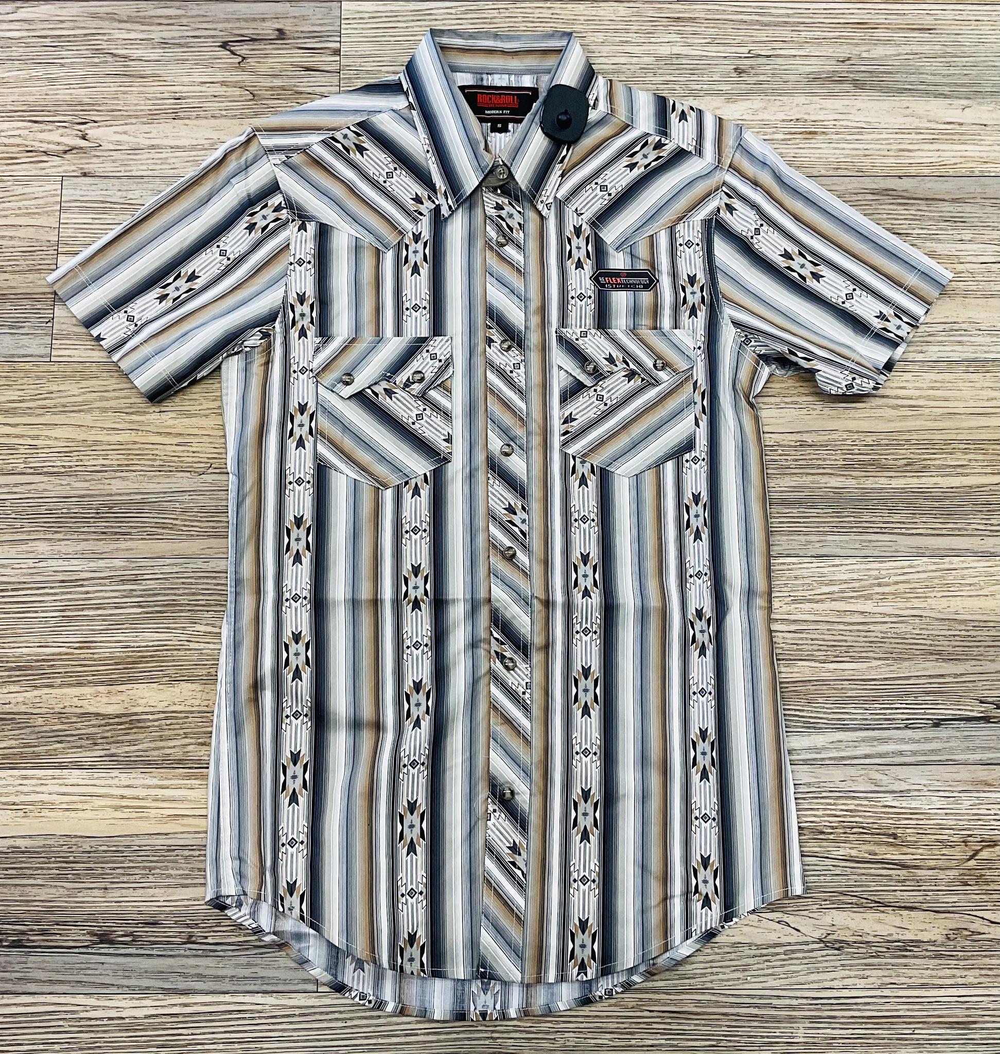 Men’s Rock & Roll Black Aztec stripe short sleeve Shirt |BMN3S05842