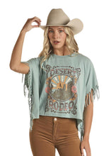 Load image into Gallery viewer, Rock &amp; Roll Ladies Desert Rodeo Fringe Sky Blue T-Shirt|  BW21T02064