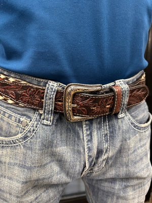 “ Gus “ | MENS COLOR FLORAL BEAD TOOLED BELT N210005532