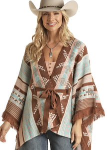 WOMENS PONCHO WITH BELT TAUPE ROCK & ROLL |RRWT95R04T