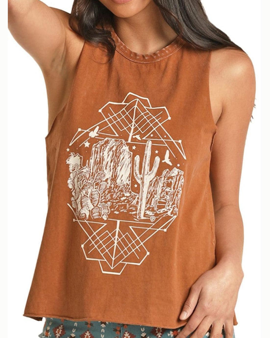 Women muscle tank with graphic copper rock & roll |RRWT20R0YH