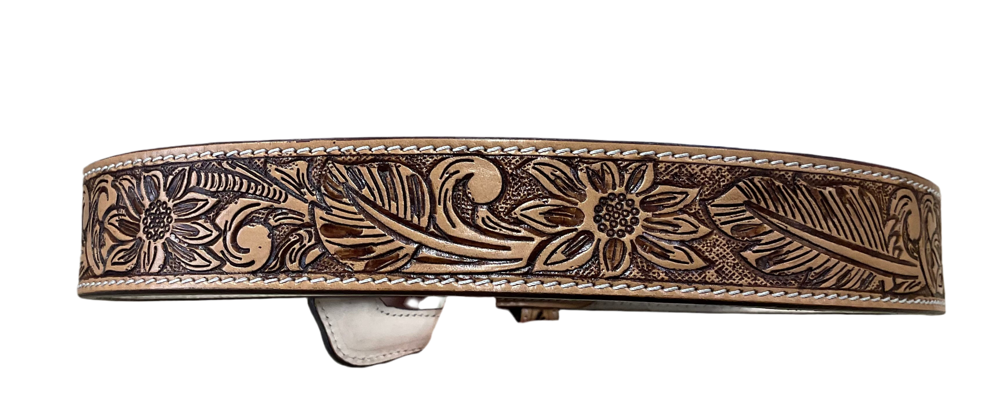 ‘’KELLY’’ WOMENS TOOLED LIGHT BROWN  BELT