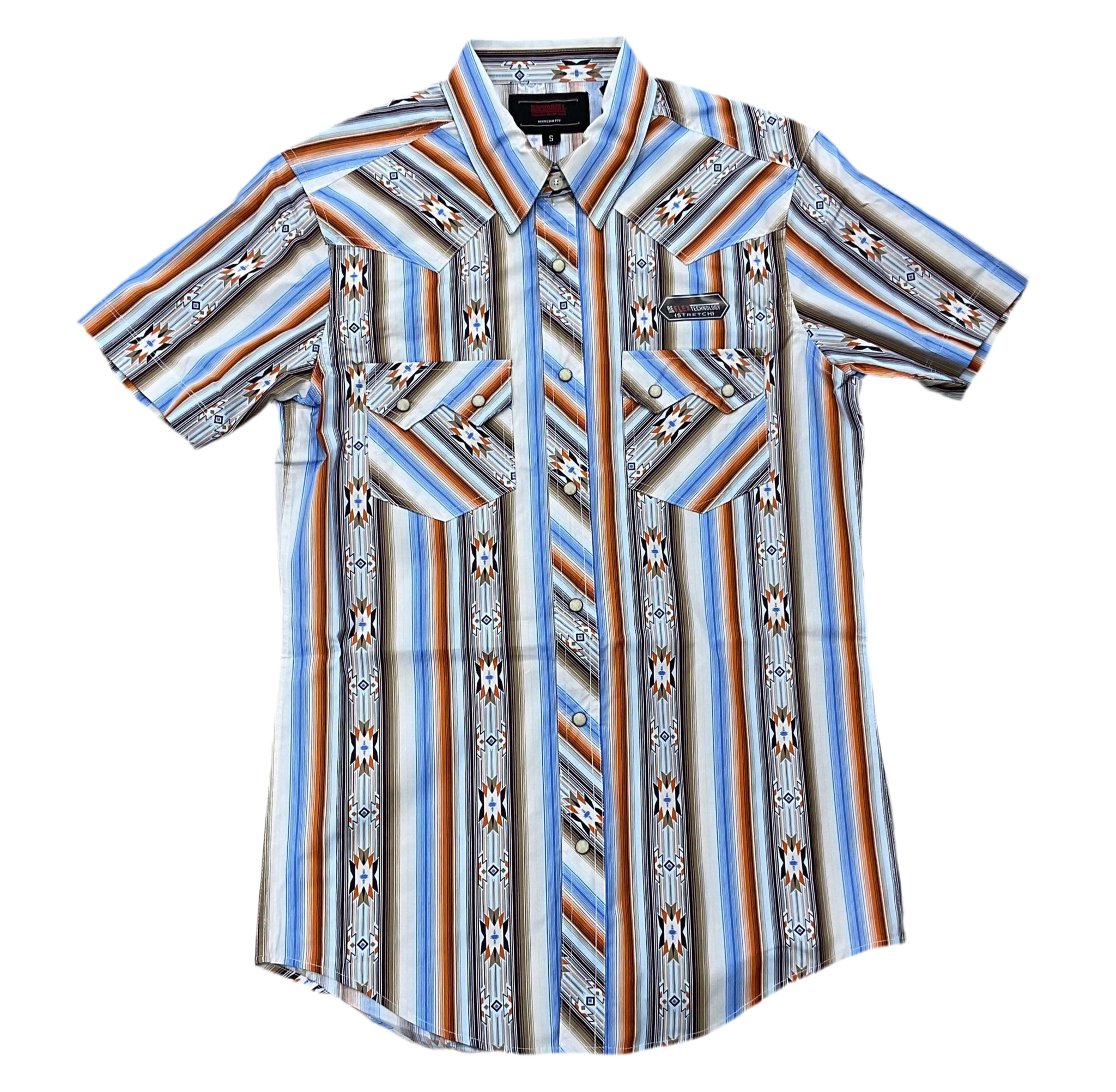 ‘’KAIN’’ MENS ROCK & ROLL ORANGE STRIPE AZTEC SHORT SLEEVE SHIRT | BMN3S06498