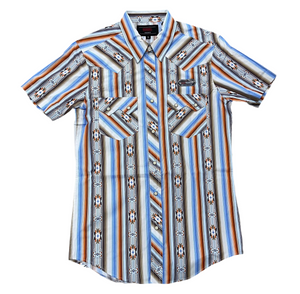 ‘’KAIN’’ MENS ROCK & ROLL ORANGE STRIPE AZTEC SHORT SLEEVE SHIRT | BMN3S06498