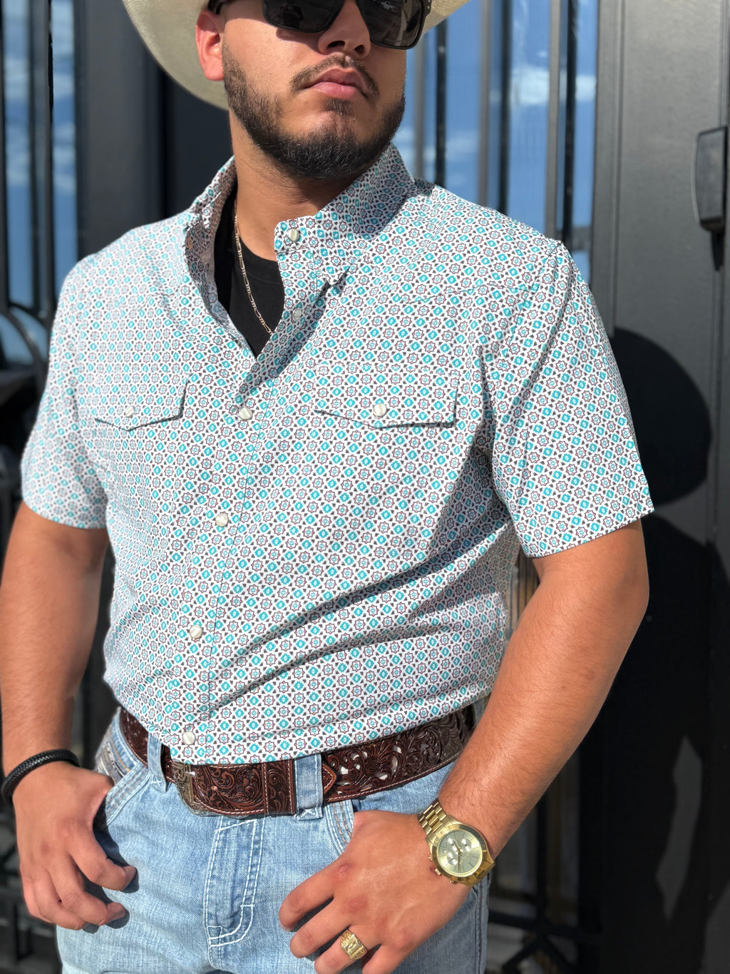 ‘’NICK’’ MEN’S PANHANDLE TURQUOISE SHORT SLEEVE SHIRT |TMN3S06649