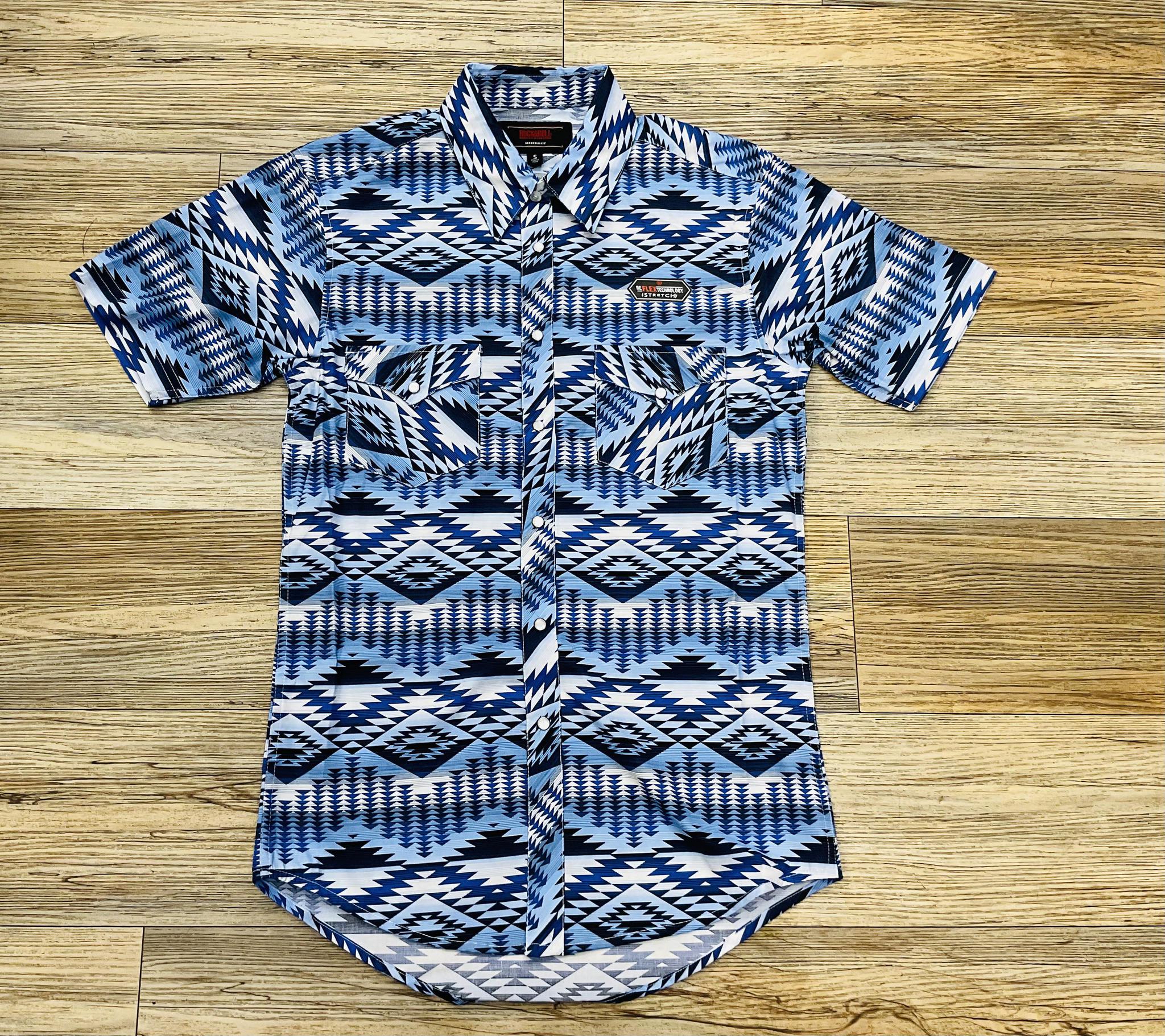 ‘’LEO’’ MENS ROCK & ROLL BLUE AZTEC PRINTED POLO | BMN3S07133