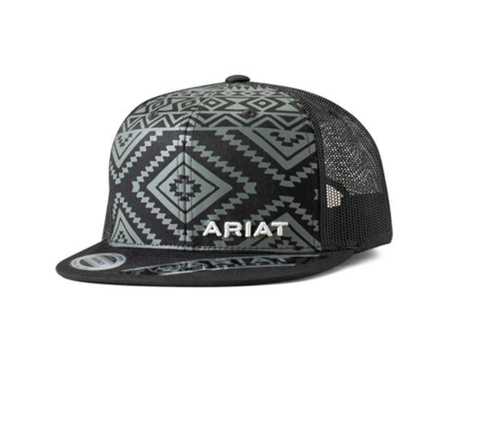 Ariat Boy's Black Cap with Teal Aztec Pattern and Embroidered Ariat |A300081601