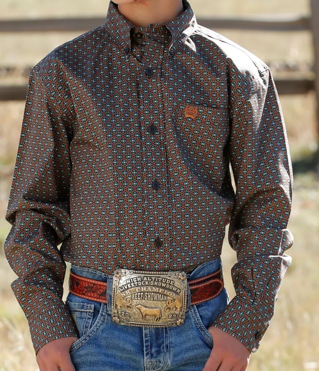 BOYS CINCH BROWN LONG SLEEVE SHIRT | MTW7060357